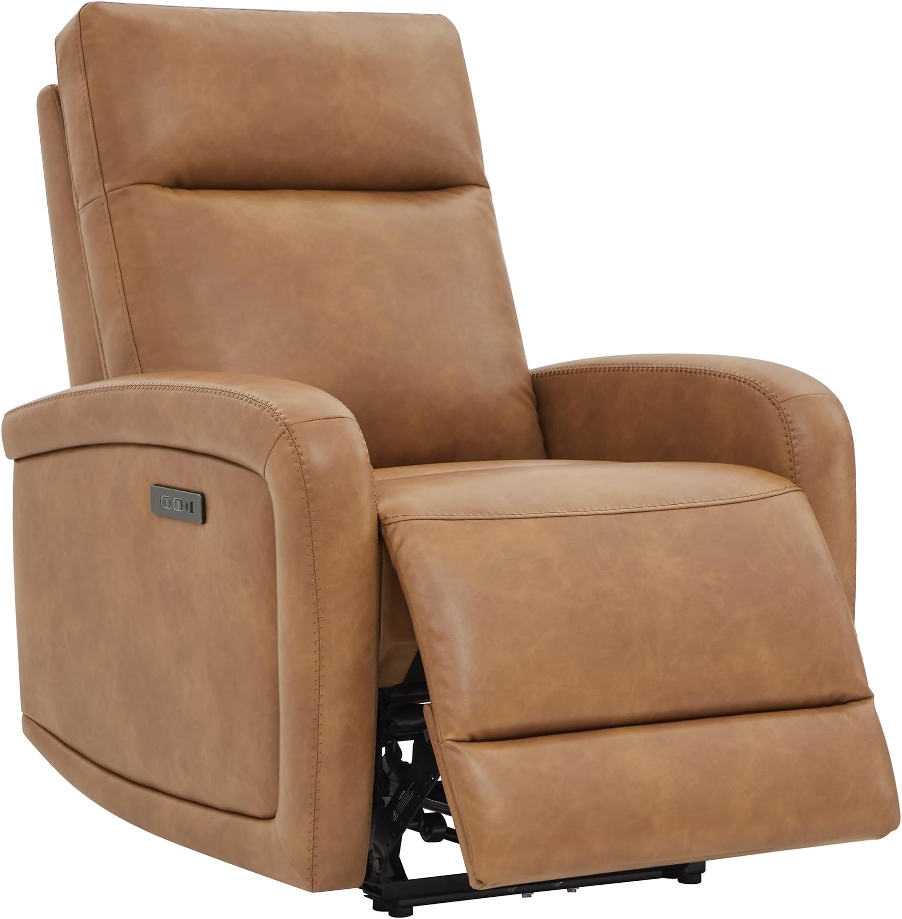 Watson & Whitely Zero Wall Recliners W Power Headrest, Power Recliner Chairs for Adults, Small Home Theater Seating Type-C Charger for Living Room & RV, Faux Leather Cognac Brown