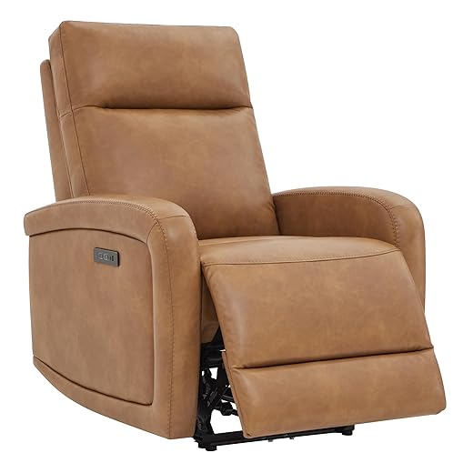 Watson & Whitely Recliner Chairs for Adults, Zero Wall Reclining Sofa Chair W Power Headrest Type-C Charger, Small Faux Leather RV Recliners Home Theater Seating for Living Room, Cognac Brown