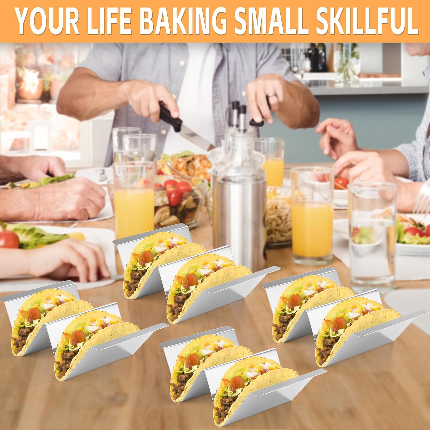 Stainless Steel Taco Holder Stand Set of 4 - Stylish Rack Holds Up to 2 Tacos Each,Stylish Taco Rack with Handles