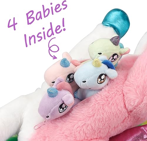 Miniatura 6 de Vrapo Juguetes de peluche para mamá unicornio con 4 bebés dentro de su barriga, animal de peluche suave para niñas de 3, 4, 5, 6, 7, 8 años, lindos