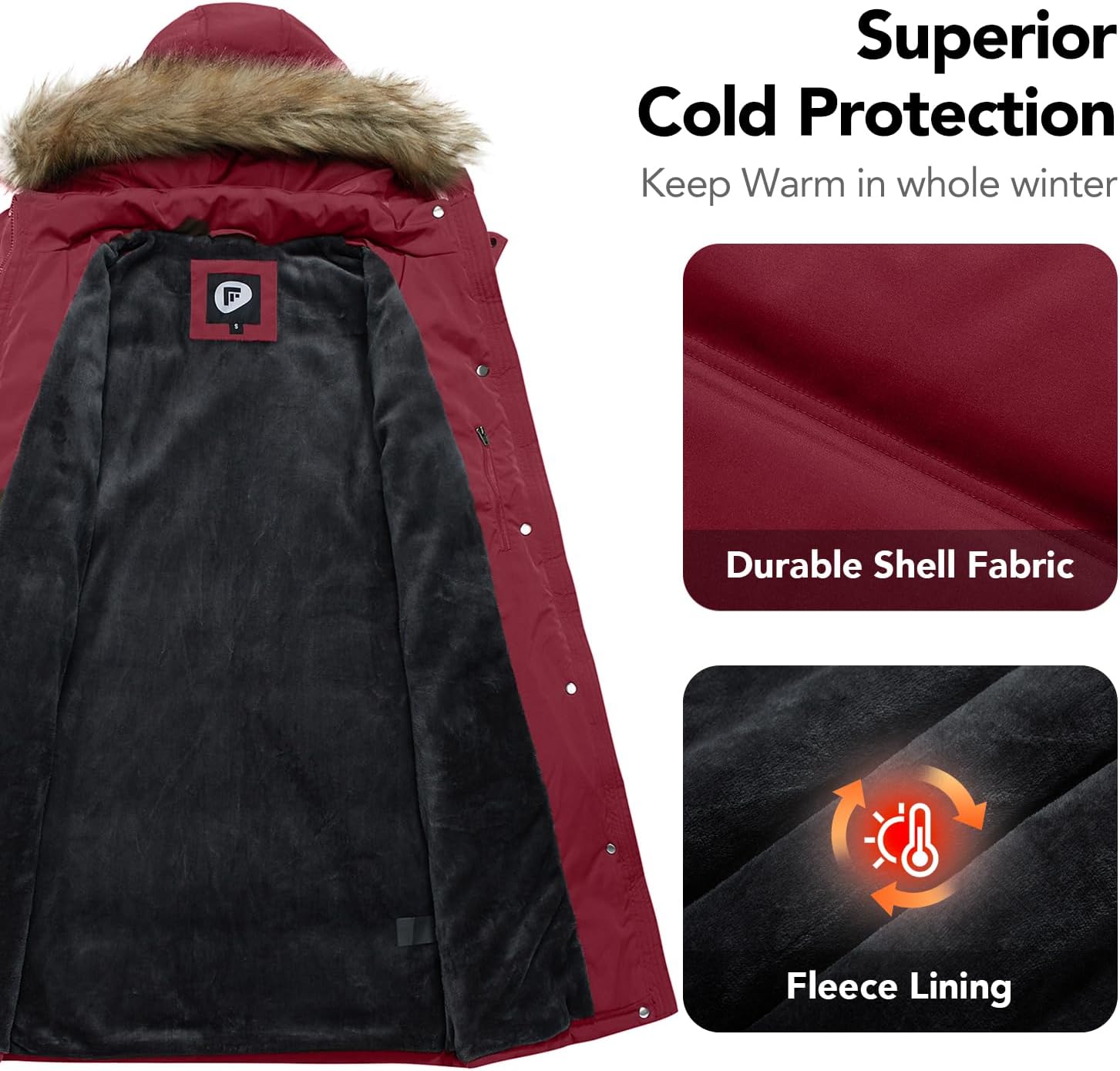 Garemcy Women's Winter Coat Water Repellent Long Puffer Jacket Warm Parka with Detachable Fur-trim Hood - Image 3