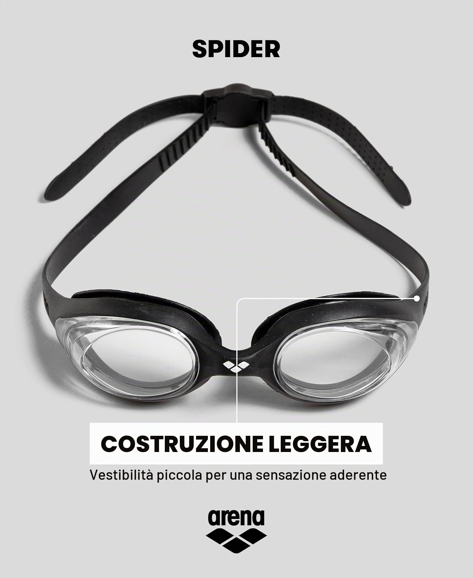 Arena Spider Occhialini Nuoto Anti-Appannamento Unisex Adulto, Occhialini Piscina con Protezione UV, Ponte Nasale Autoregolante, Guarnizioni in Silicone Ipoallergenico