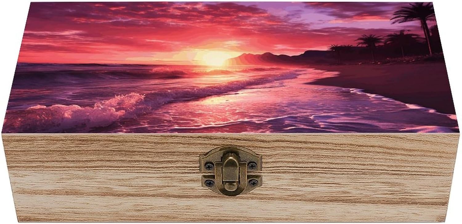 Beach Sunset Large Wooden Keepsake Box, Memory Box for Home