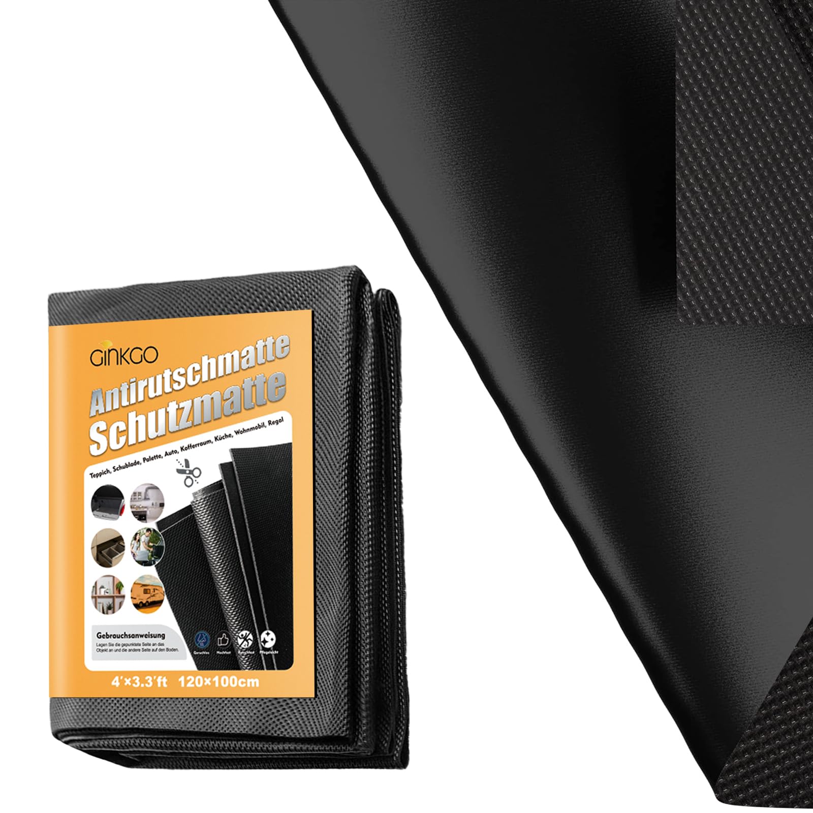 GINKGO Antirutschmatte 120x100cm-Kofferraum Schutzmatte für Außenbereich, Schubladen, Waschmaschine und Werkstatt Zuschneidbar, rutschfeste Unterlage.