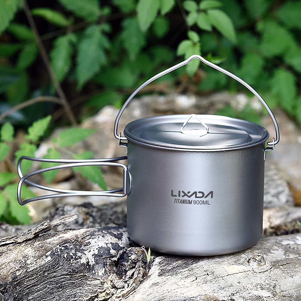 750 ml / 900 ml / 1100 ml Olla de Titanio Ultraligera Taza de Agua con Tapa y asa Plegable al Aire Camping Cocina Picnic