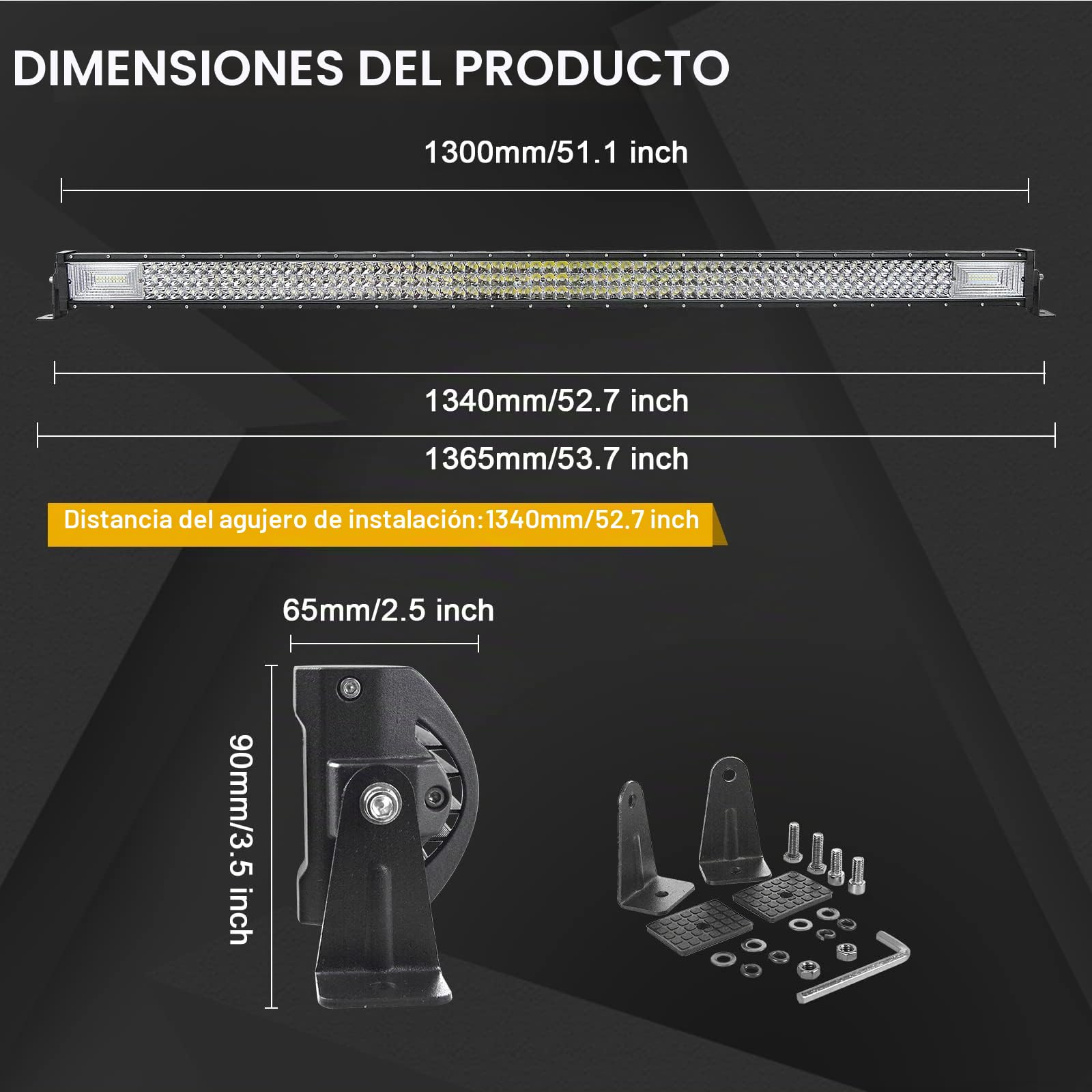 Willpower Barra Led 52 pulgadas 132cm 675W Barra de Luz LED con Arnés de Cableado 12V 24V IP67 Impermeable Largo Alcance Faro Led Trabajo Focos Led 6000k para 4x4 Tractor Coche Camion Barco Offroad