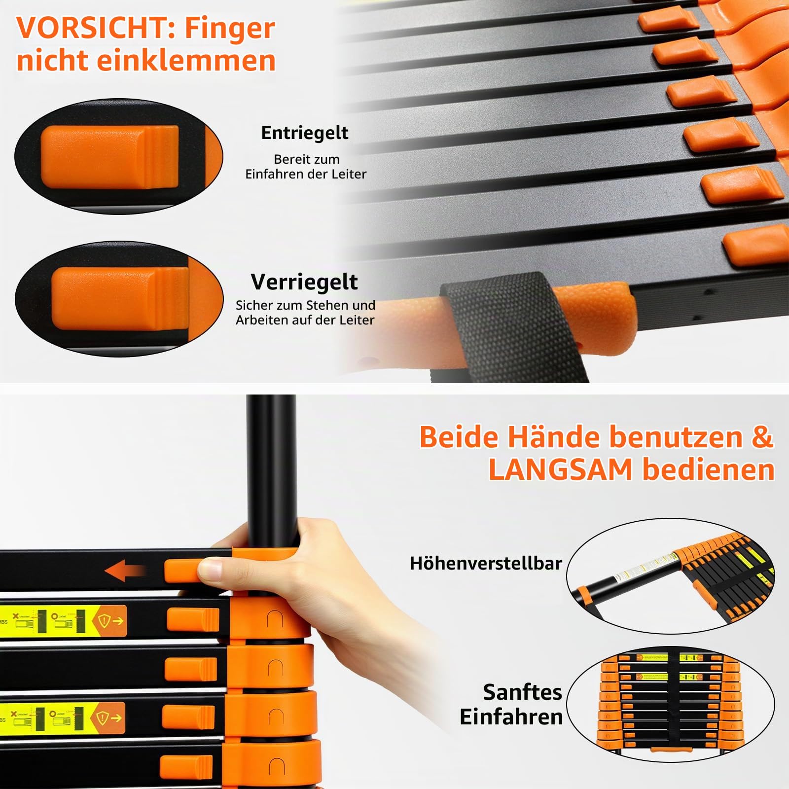 5M Teleskopleiter Ausziehbar Klappleiter Mehrzweckleiter Stehleiter | Rutschfester Tragbar Leiter für Hause, Wohnmobil und Freien, Tragkraft 150 kg