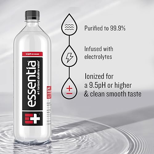 Miniatura 9 de Essentia - Agua embotellada de 1 L; 99,9% pura, infundida con electrolitos para un sabor suave, pH 9,5 o superior; agua alcalina ionizada