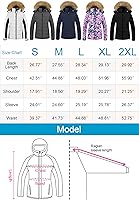 Vista 7 de Pursky Chaqueta de esquí impermeable para mujer, abrigo de nieve acolchado de invierno, abrigo de piel con capucha