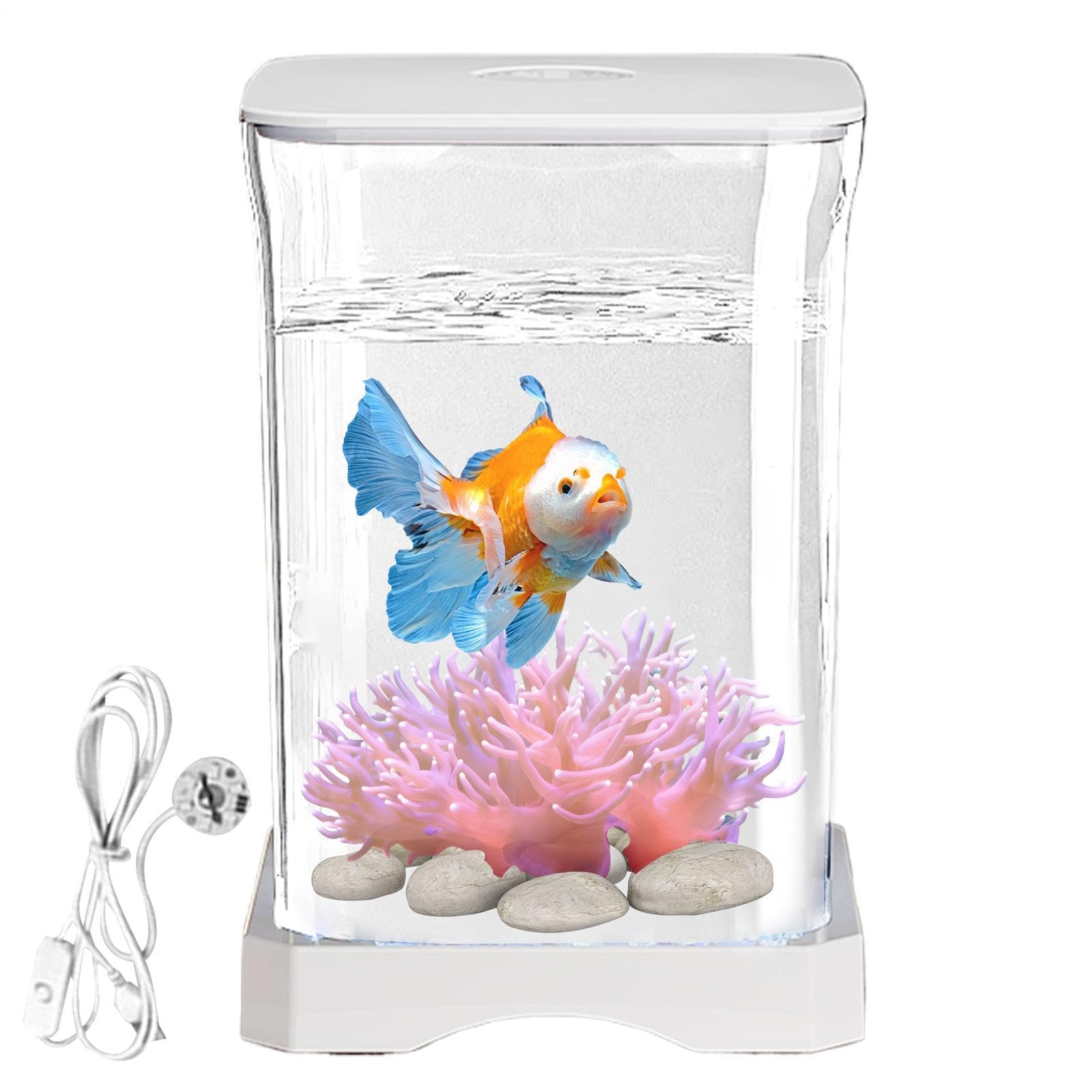 Acuario de Peces Betta, pecera Betta: pequeñas peceras acrílicas con iluminación LED, Cuenco Transparente para Paisaje acuático, Decoraciones de Escritorio para camarones, cangrejos, arañas