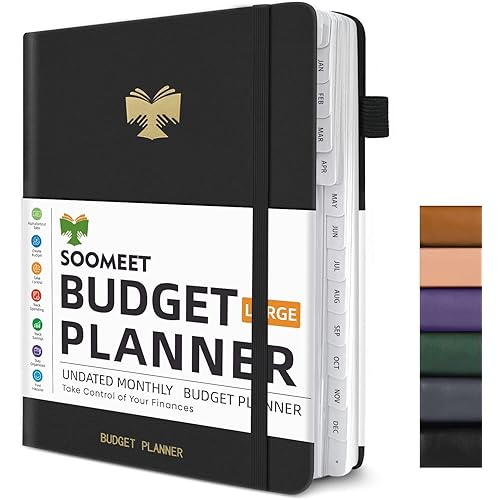 Budget Planner with Monthly Tabs - 7" x 10" Hardcover Budget Book, Monthly Bill Organizer with Pockets, Undated Finance Planner with Expense Tracker Notebook to Take Control Your Money- Black