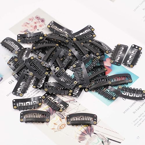 Miniatura 6 de Honbay 50 clips de presión en forma de U de 6 dientes para extensiones de cabello, 1.3 in1.3 pulgadas (negro)