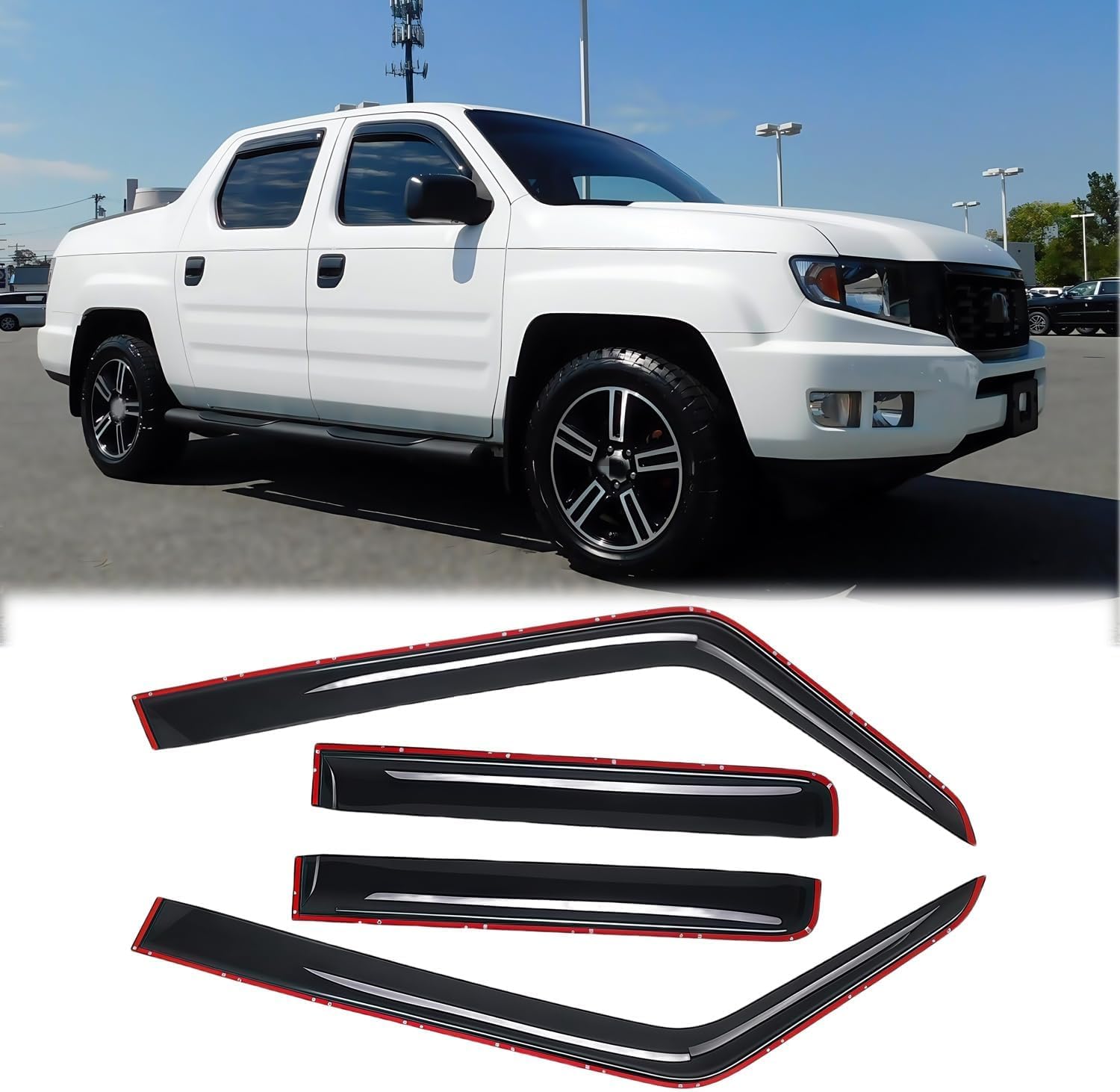 Rainproof Side Window Wind Deflectors for 2006-2014 Honda Ridgeline, In Channel Sun Rain Guard Sets,Nice Looking Window Visors for Cars,Vent Deflector for 06-14 Honda Ridgeline 194832