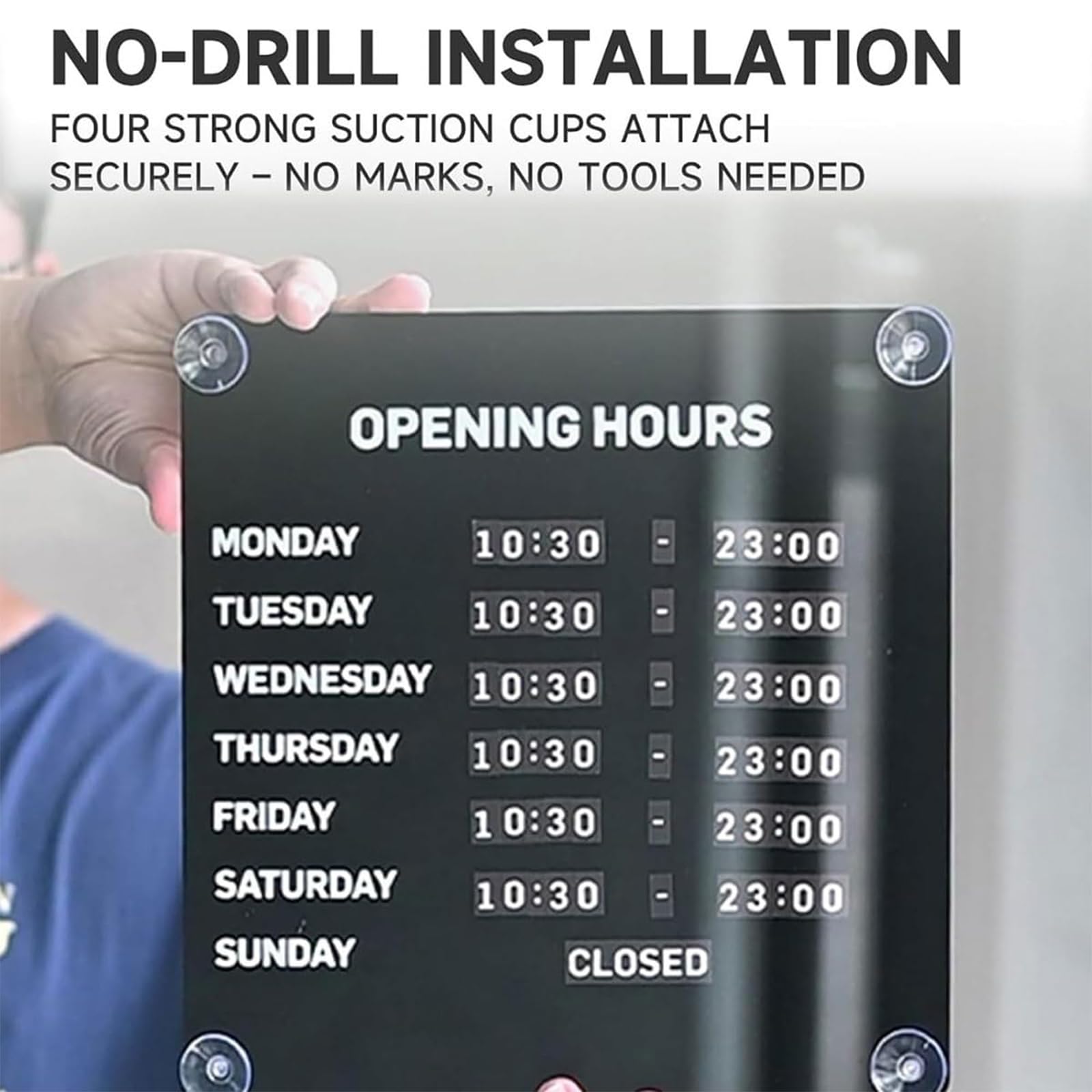 Señal de horario comercial, pantalla ajustable para puertas de cristal, números magnéticos intercambiables, ventosas, tablero de horario reutilizable para tiendas, cafeterías, salones, oficinas