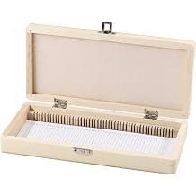 CHGCRAFT 50 Place Microscope Slide Wooden Box Microscope Slide Storage Box with Iron Lock for Experiments Analyses Science, 9.064.171.38 inch