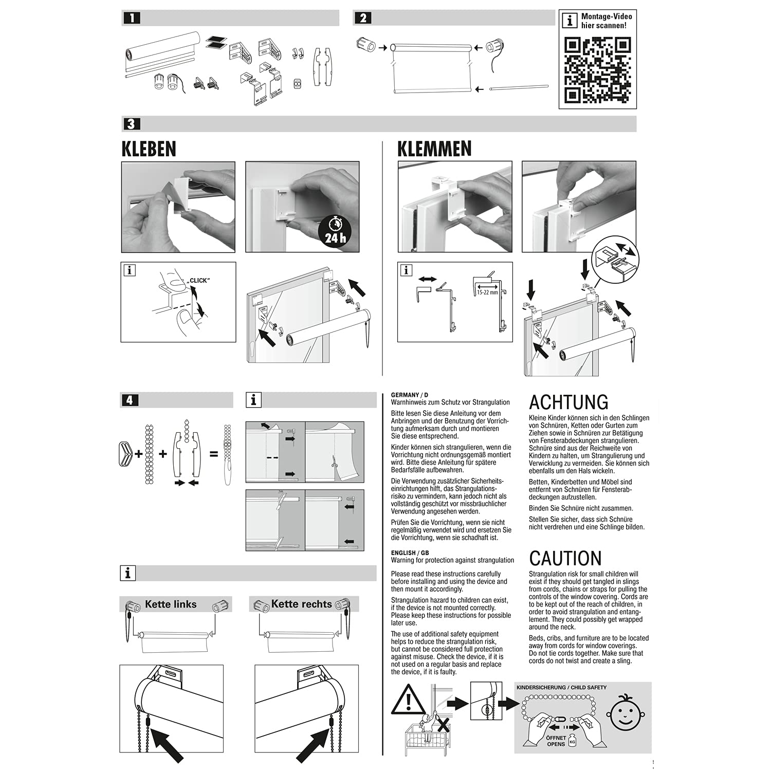 GARDINIA EASYFIX Store Enrouleur Dekor 100 Scandinavian à Coller ou à Serrer, sans Perçage, Opaque, Translucide, Blanc/Naturel, 105 x 180 cm