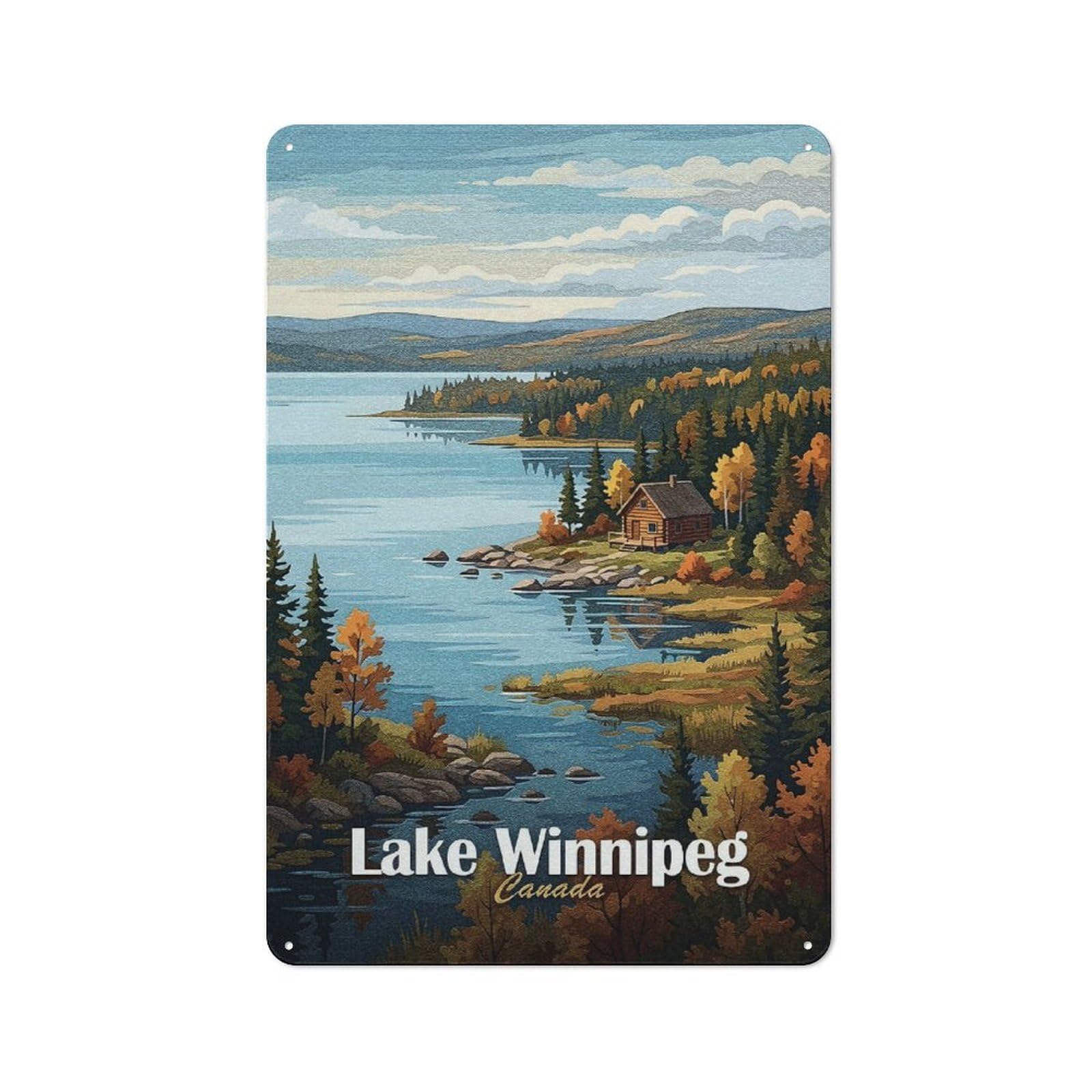 Lake Winnipeg Canada Landscape Art Warehouse Style Metal Wall Decor 30x20cm, Metal Wall Sign for Workspace, Cafe, Hallway Or Garage