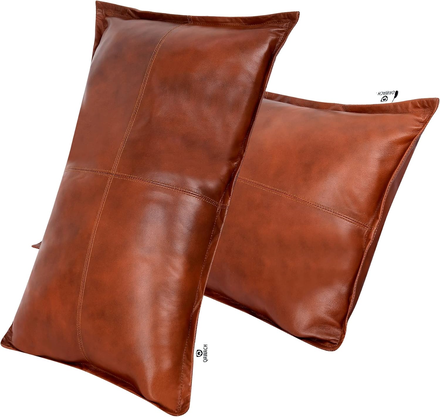 Lambskin Leather Rectangle Pillow Cover - Soft Luxury Cushion Case, Decorative Throw Covers for Sofa, Living Room & Bedroom 16X24 Inch, Tan Antique Box Pack of 2 image 2