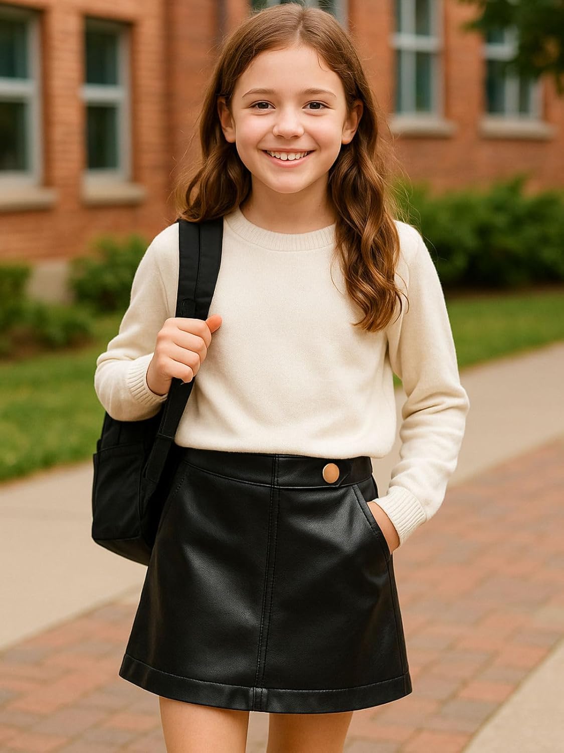 WELAKEN Girls and Toddler's Faux Leather Short Skirts with Side Pocket - Image 2