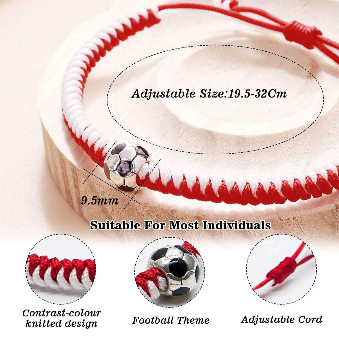 Lote de 2 Pulseras de Fútbol para Niños, Pulseras de la Amistad Ajustables, Pulsera Tejida Ajustable, Regalo de Fútbol para Cumpleaños de Niños Deportistas, Adolescentes, Niñas y Niños, B