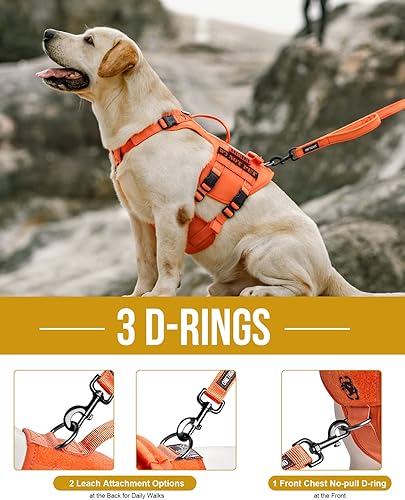 Miniatura 5 de OneTigris Arnés táctico para perro grande, chaleco metálico para perro con paneles de gancho y bucle, ajustable militar, fácil de poner, chaleco