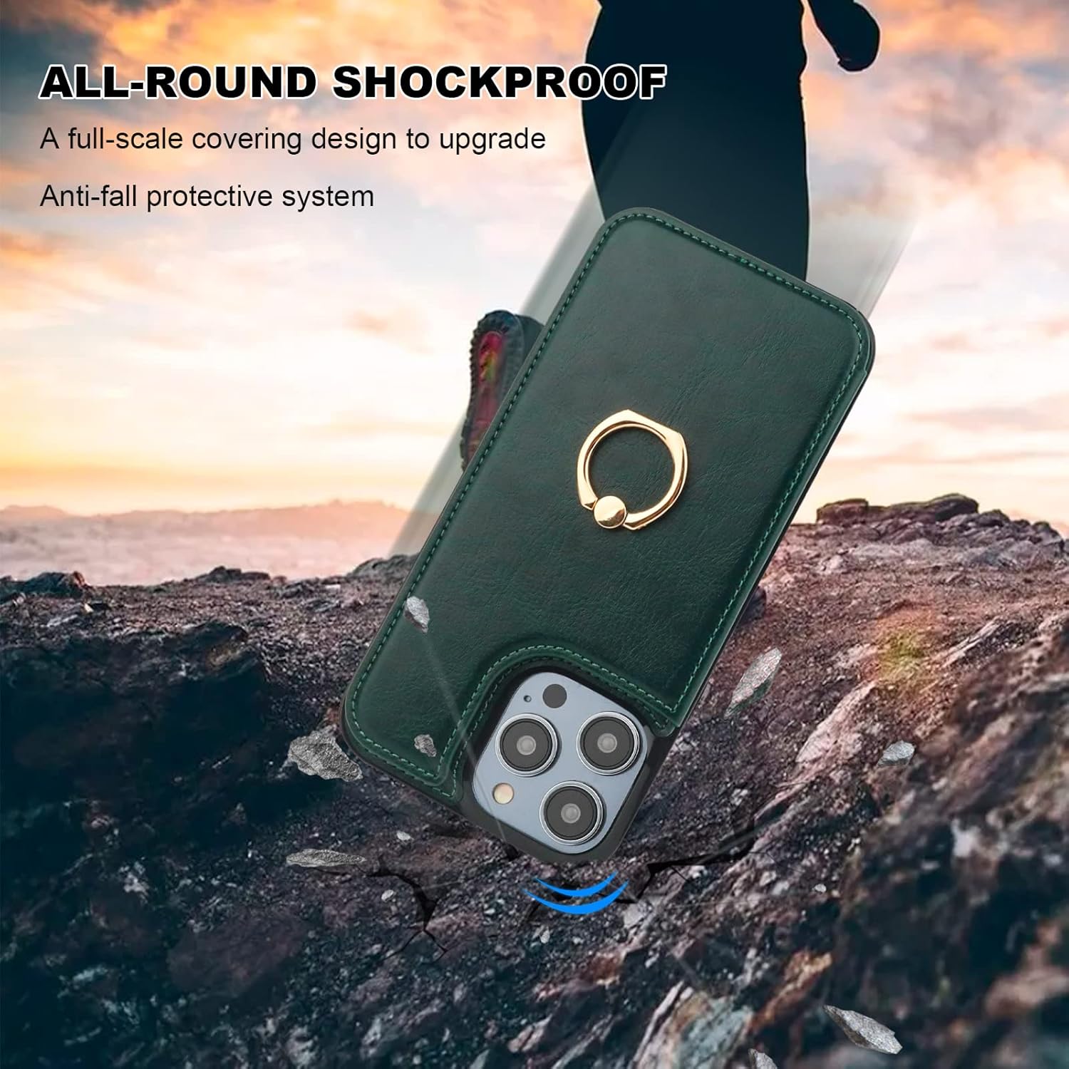 ONETOP for iPhone 14 Pro Max Wallet Case with Card Holder, 360° Rotation Ring Kickstand RFID Blocking PU Leather Double Magnetic Clasp Shockproof Cover for Women and Girls 6.7 Inch (Green) - Image 7