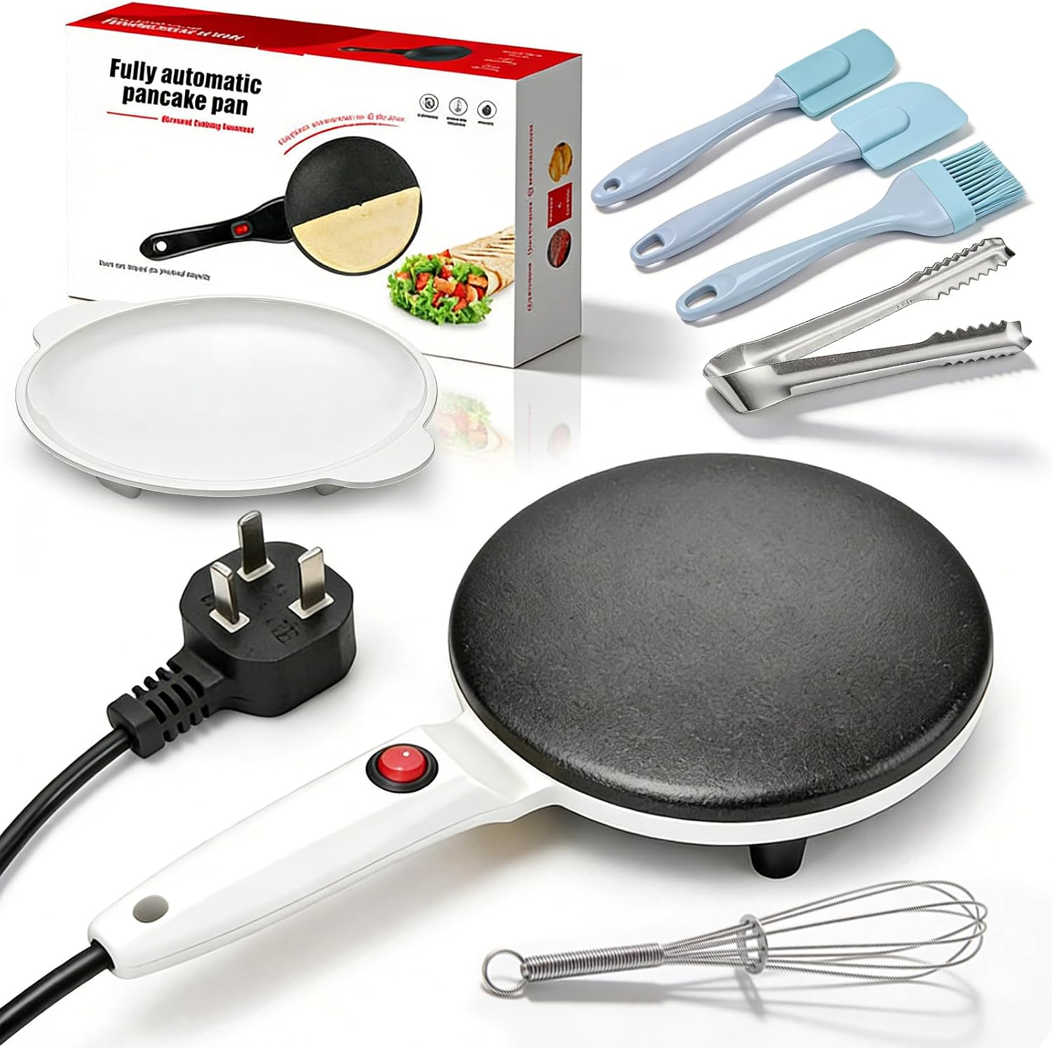 Instant 8" Electric Crepe Maker Quick Heat, Nonstick Portable Pancake Griddle with Automatic Temperature Control, Comfortable Long Handle, deal for Tortillas Flatbreads Brunch Home Kitchen (White)