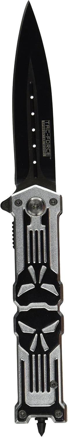 TAC Force TF-592 Series Assisted Opening Folding Knife, Black Spear Point Blade, Skull Handle, 4-3/4-Inch Closed