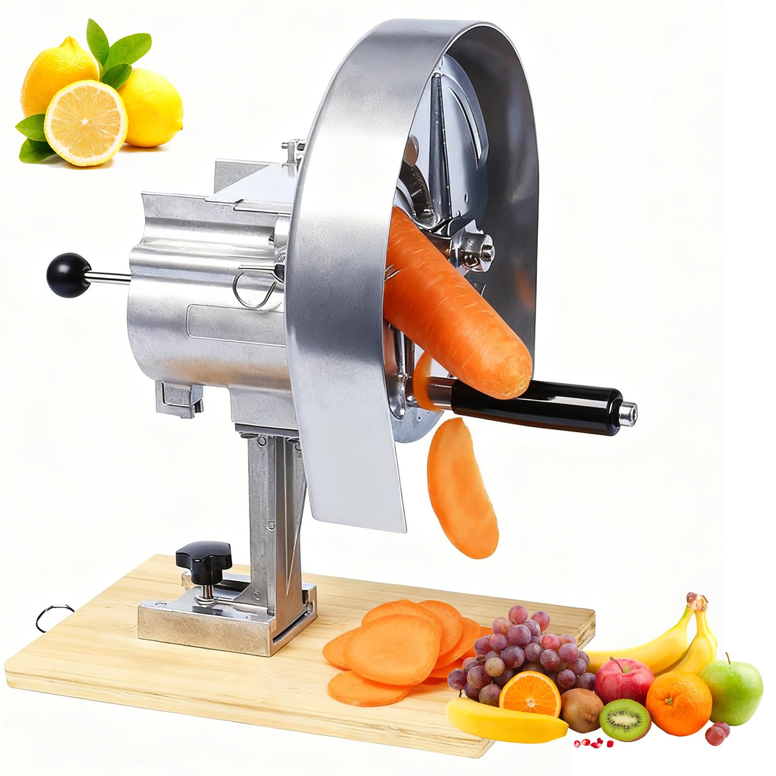 Cortador de verduras, acero inoxidable, grosor ajustable de 1 a 18 mm, con tabla de cortar para patatas, limones, tomates