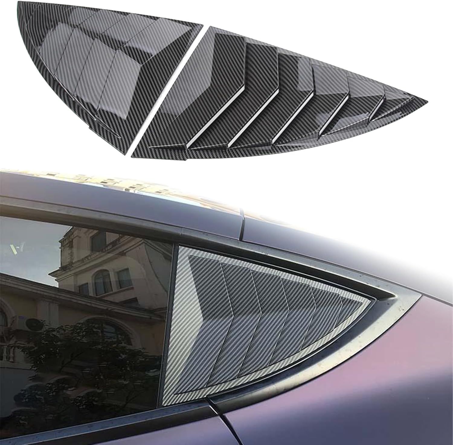 for Model Y Side Window Louver Cover Sport Style for Tesla Model Y 2021 2022 2023 2024 2025 Juniper Accessories(Glossy Carbon Fiber Pattern)