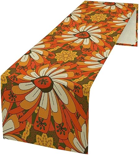 Miniatura 26 de Camino de mesa retro de los años 70, estilo vintage, abstracto, moderno, bohemio, espiral, espiral, ondas, granja, cena, camino para el hogar,