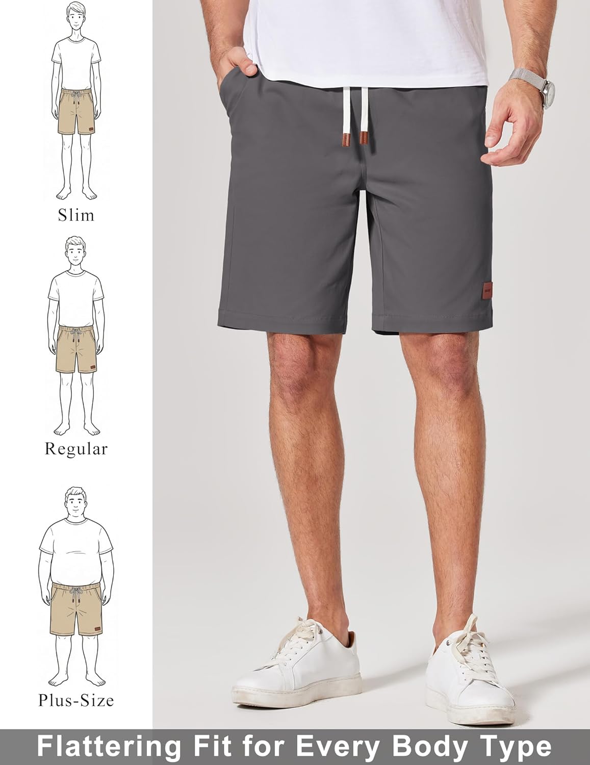 COOFANDY Mens Cotton Chino Shorts 9 Inch Casual Shorts Elastic Waist Drawstring Summer Beach Shorts with Pockets - Image 4