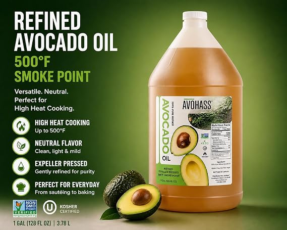 Avohass Avocado Oil for High Heat Cooking, 1 Gallon (128 fl oz)