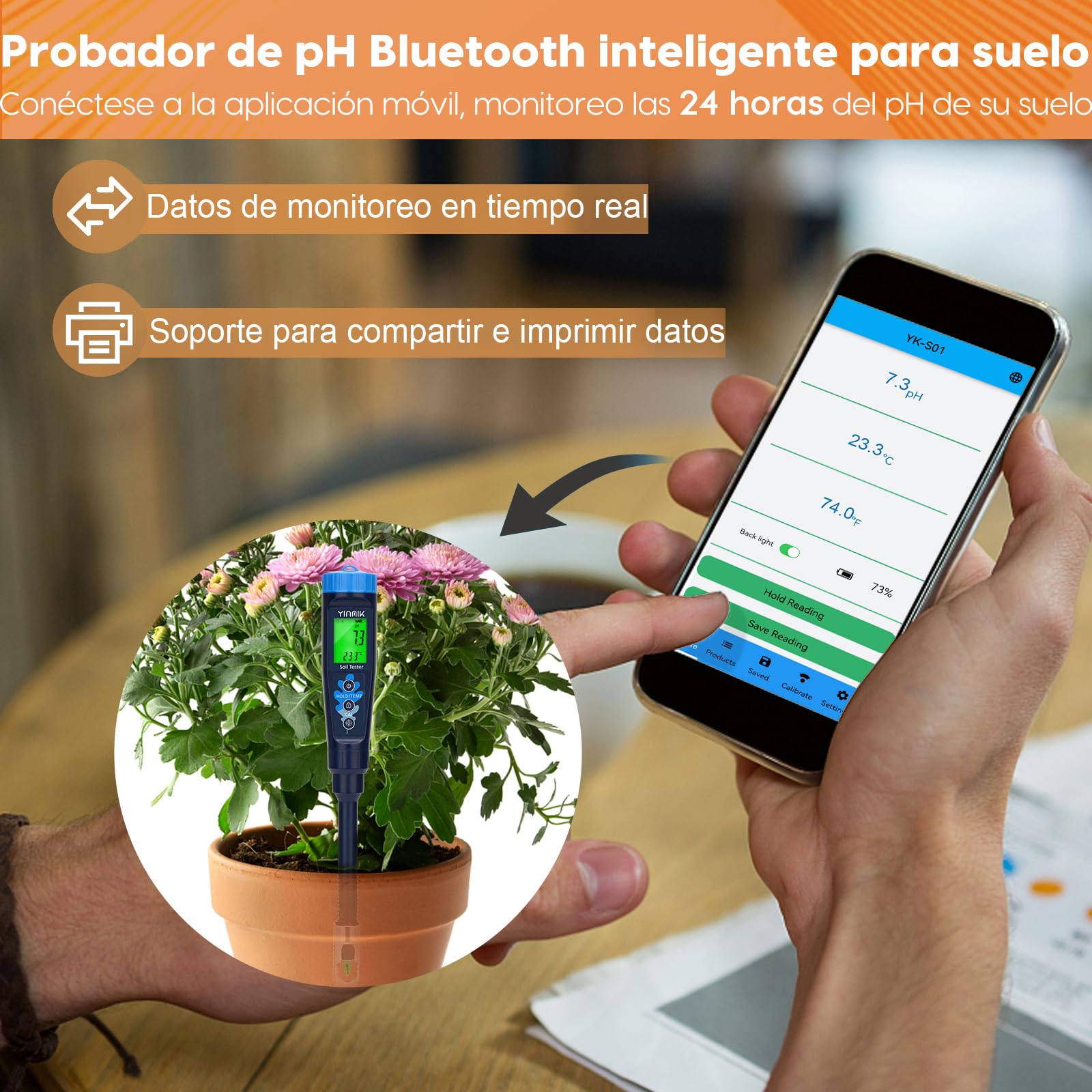 YINMIK Medidor de pH del Suelo, probador Digital de pH del Suelo y la solución, pH medidor Profesional para medir Alimentos, Agua, Carne, Cerveza elaboración, Piscina, Queso, Pan, Invernadero jardín