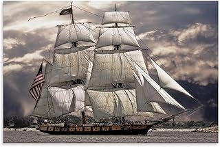 The Old Ironclad USS Constitution Sets Sail, Vintage Art Warship Poster Wall Art Paintings Canvas Wall Decor Home Decor Living Room Decor Aesthetic 12x18inch(30x45cm) Unframe-style