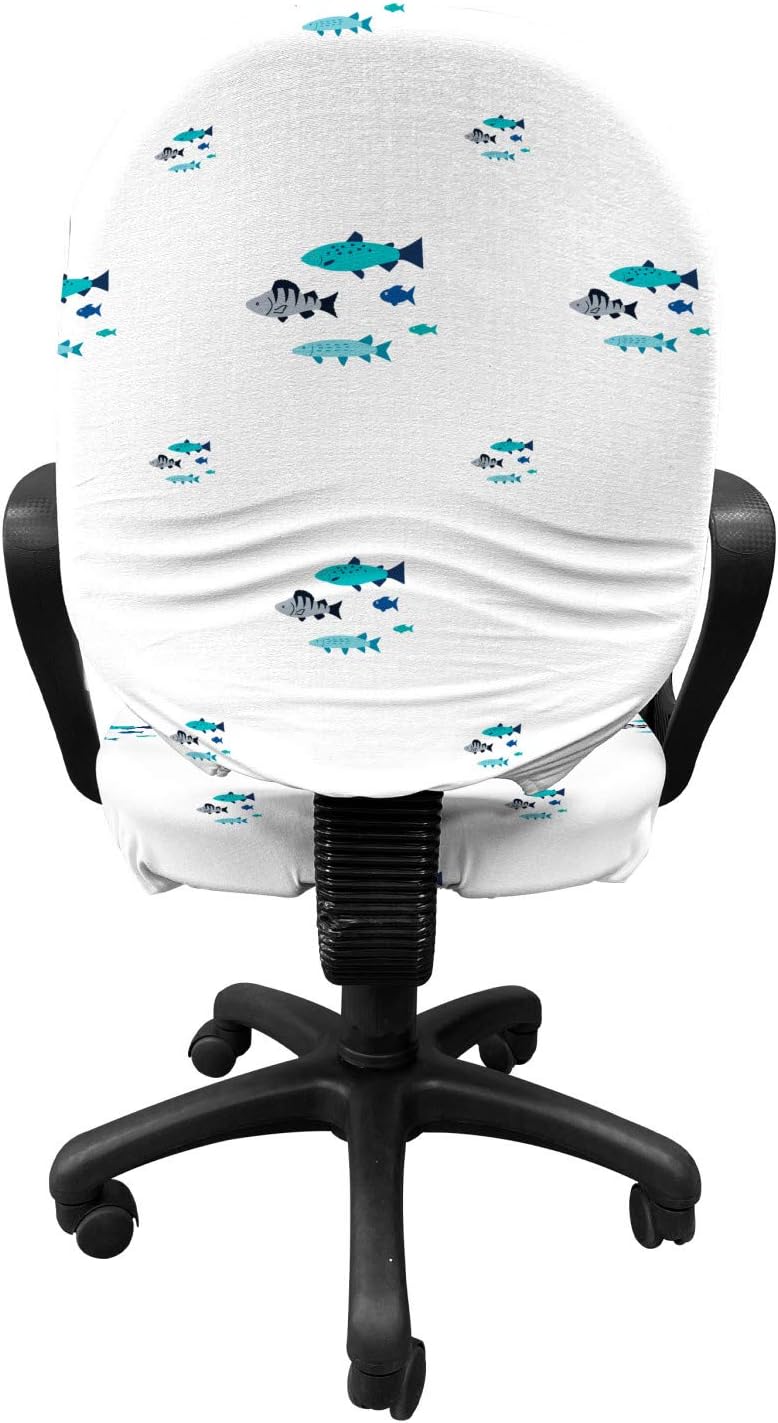 Lunarable Fish Theme Office Chair Slipcover, Fishing Design Nautical Mammals Swimming in The Ocean Striped Dotted Motifs, Protective Stretch Decorative Fabric Cover, Multicolor