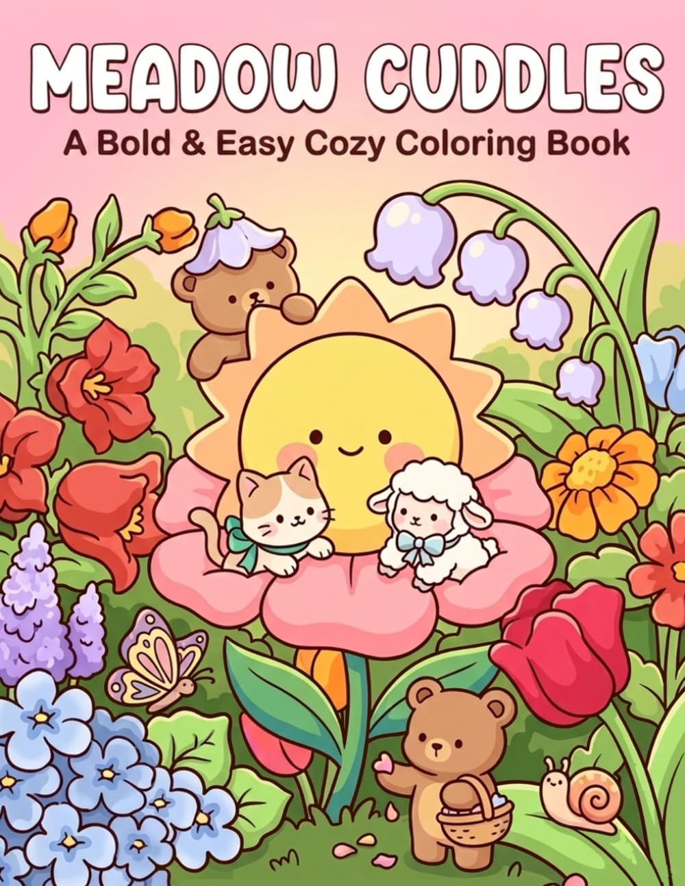 Meadow Cuddles: A Bold & Easy Cozy Coloring Book: A Whimsical Journey of Adorable Woodland Friends, Blooming Flowers, and Peaceful Garden Scenes for Mindful Relaxation