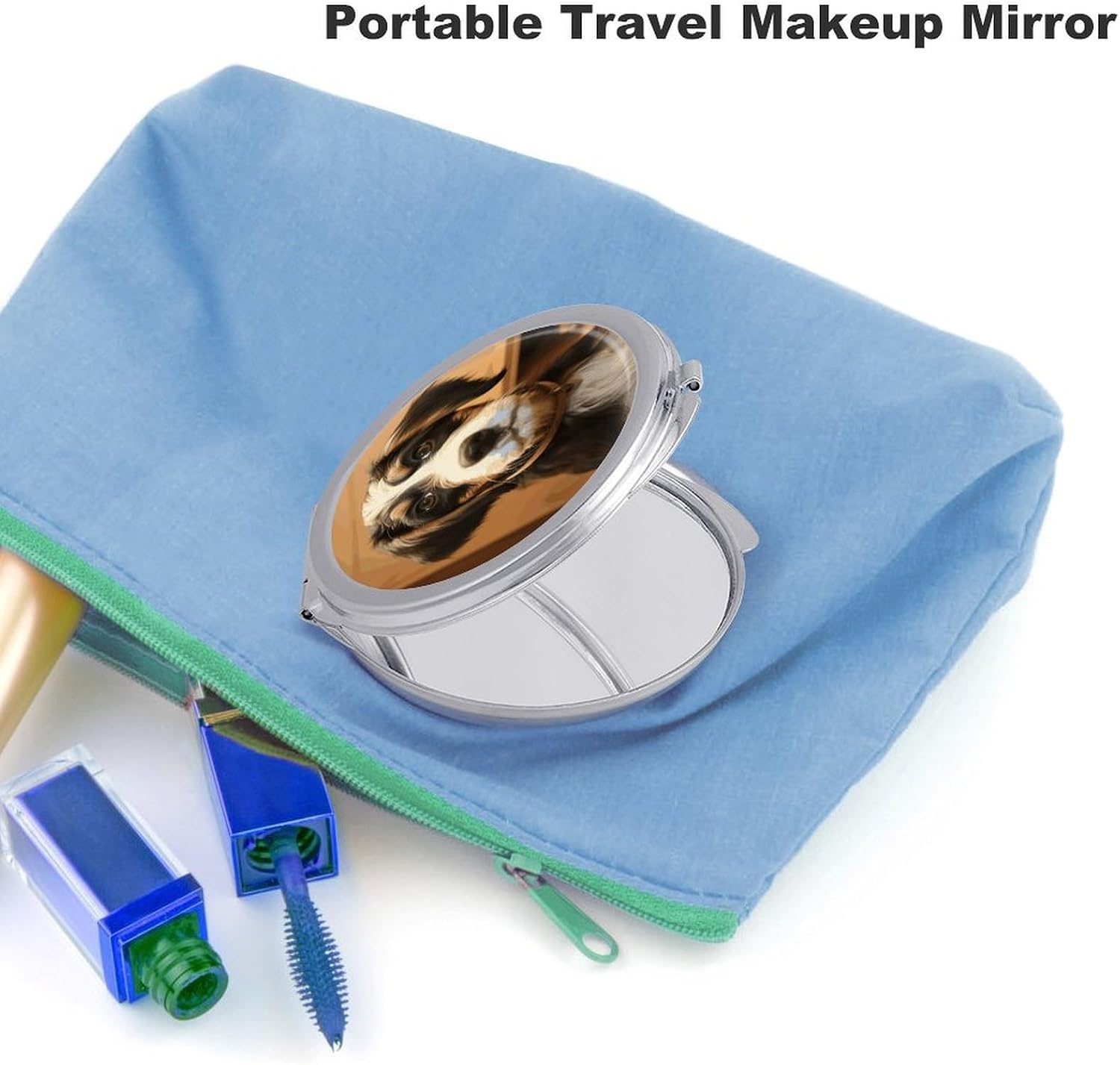 Travel Dog Training Makeup Mirror Compact Pocket Vanity Mirror Double-Sided 2X /1x Magnifying Round Folding Handheld Cosmetic Beauty Mirrors for Purse Handbag image 3