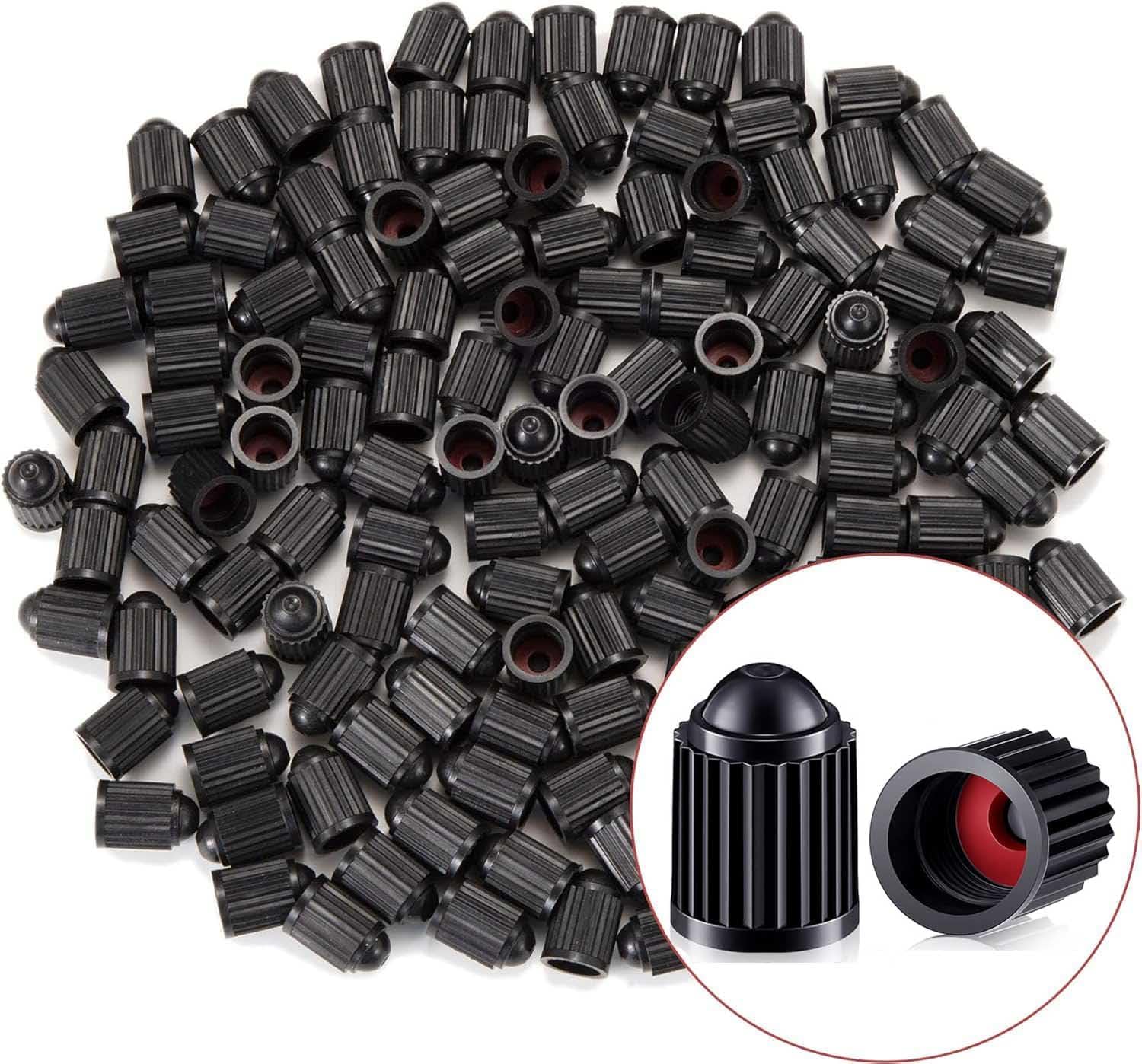 - KURAMI Tire Valve Stem Caps 200 Pcs,Black Plastic Valve Caps with Sealing Ring,Valve Stem Caps General for Cars,Bicycles,Motorcycles,Trolleys and Trucks