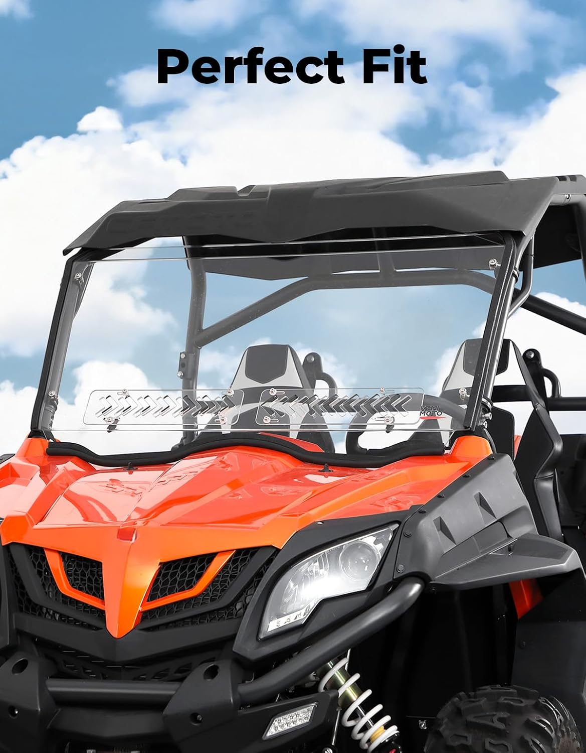 KEMIMOTO Scratch-Resistant Front Vented Sliding Windshield Compatible with 2014-2022 CFMOTO ZForce 800, Trail 800 Ex, ZForce 500 Trail (2016-2022), and 1000 Pre-installed Rubber Strips PC Window