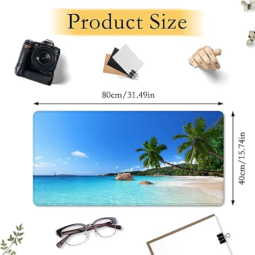 Miniatura 2 de Alfombrilla de escritorio con palmera tropical de playa, alfombrilla grande para mouse para juegos, base de goma antideslizante con bordes cosidos,