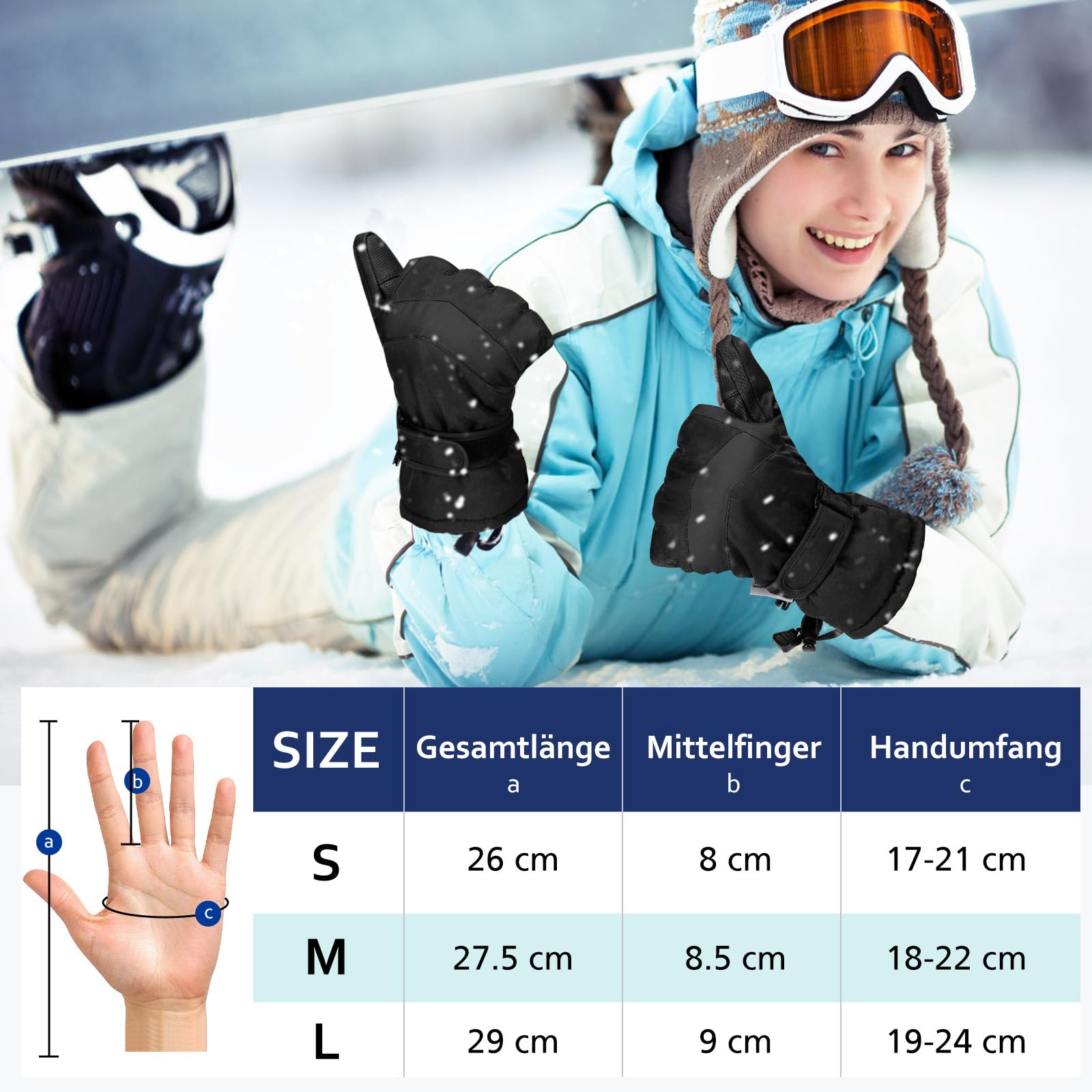 Guantes Invierno Mujer Impermeables Táctiles Nieve Esquí Moto Snowboard Bici Ciclismo