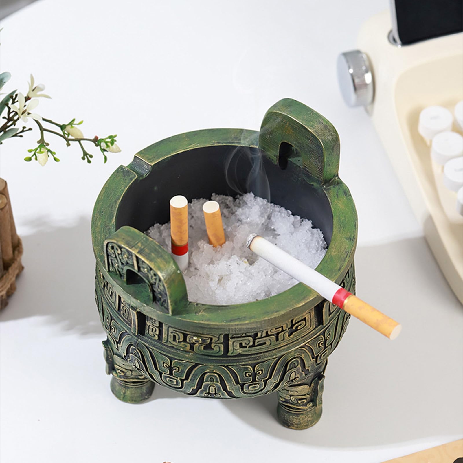 Posacenere multiuso in resina, grande capacità, design retrò antivento, per decorazione ufficio e soggiorno, ideale come regalo