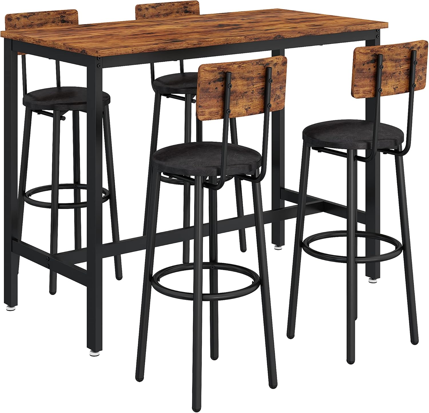 Bar Table Set with 4 Bar stools PU Soft seat, Dining Table Set, Kitchen Counter