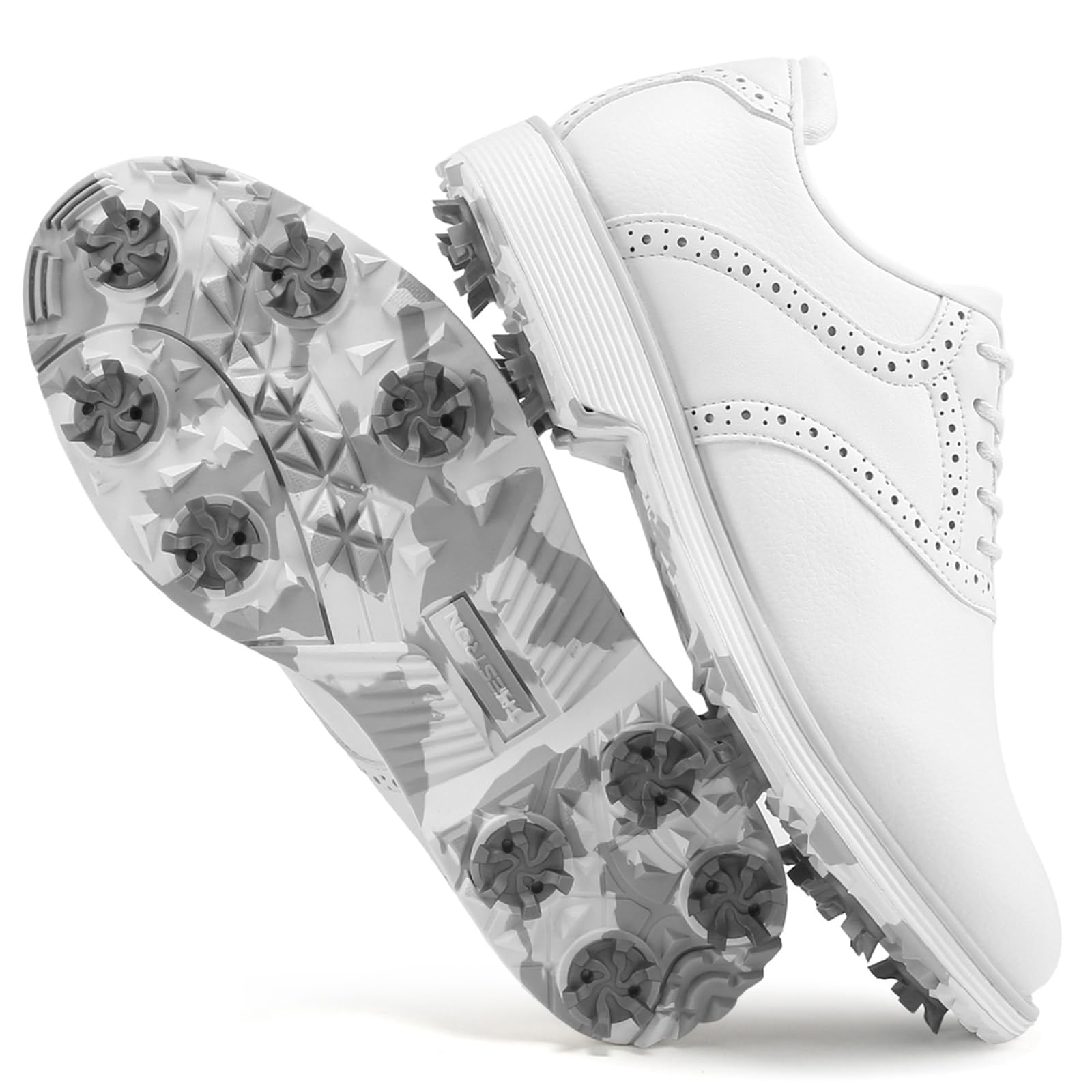 Scarpe da Golf Spikes da Donna Impermeabili da Lavoro da Golf in Pelle con Lacci Antiscivolo