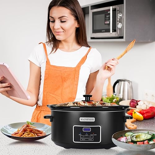 Miniatura 5 de Magnifique - Cacerola de gran capacidad de 8 cuartos de galón con ajuste para mantener el calor, electrodomésticos de cocina, negro, acero inoxidable