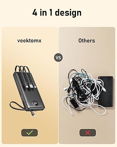 Miniatura 5 de VEEKTOMX Banco de energía de 100 W 56000 mAh para portátil y teléfono+banco de energía con cables integrados 20000mAh compatible con iPhone, iPad,