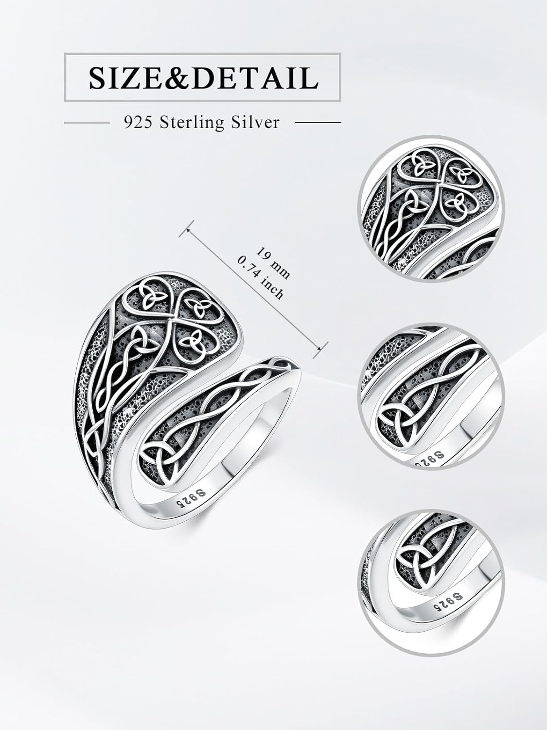 Witches Knot Spoon Rings for Women 925 Sterling Silver Vintage Celtic Knot Witch Rings Celtic Knot Adjustable Thumb Ring Gifts for Women - Image 4