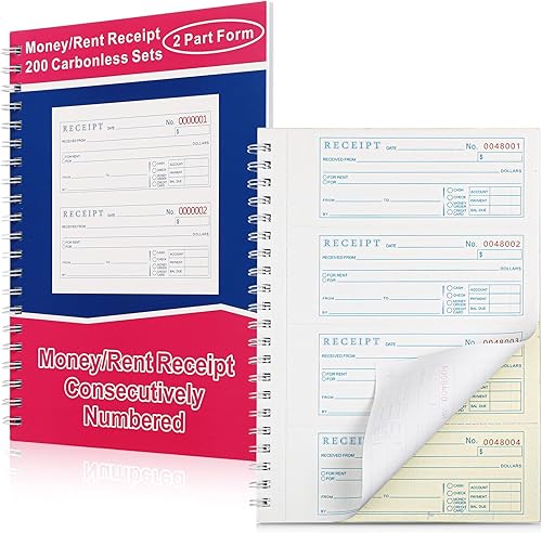 Miniatura 8 de Crtiin Libros Libro de recibos de dinero y alquiler, libro de registro de recibos autocopiado de 2 partes con copias autocopiadas, encuadernado en