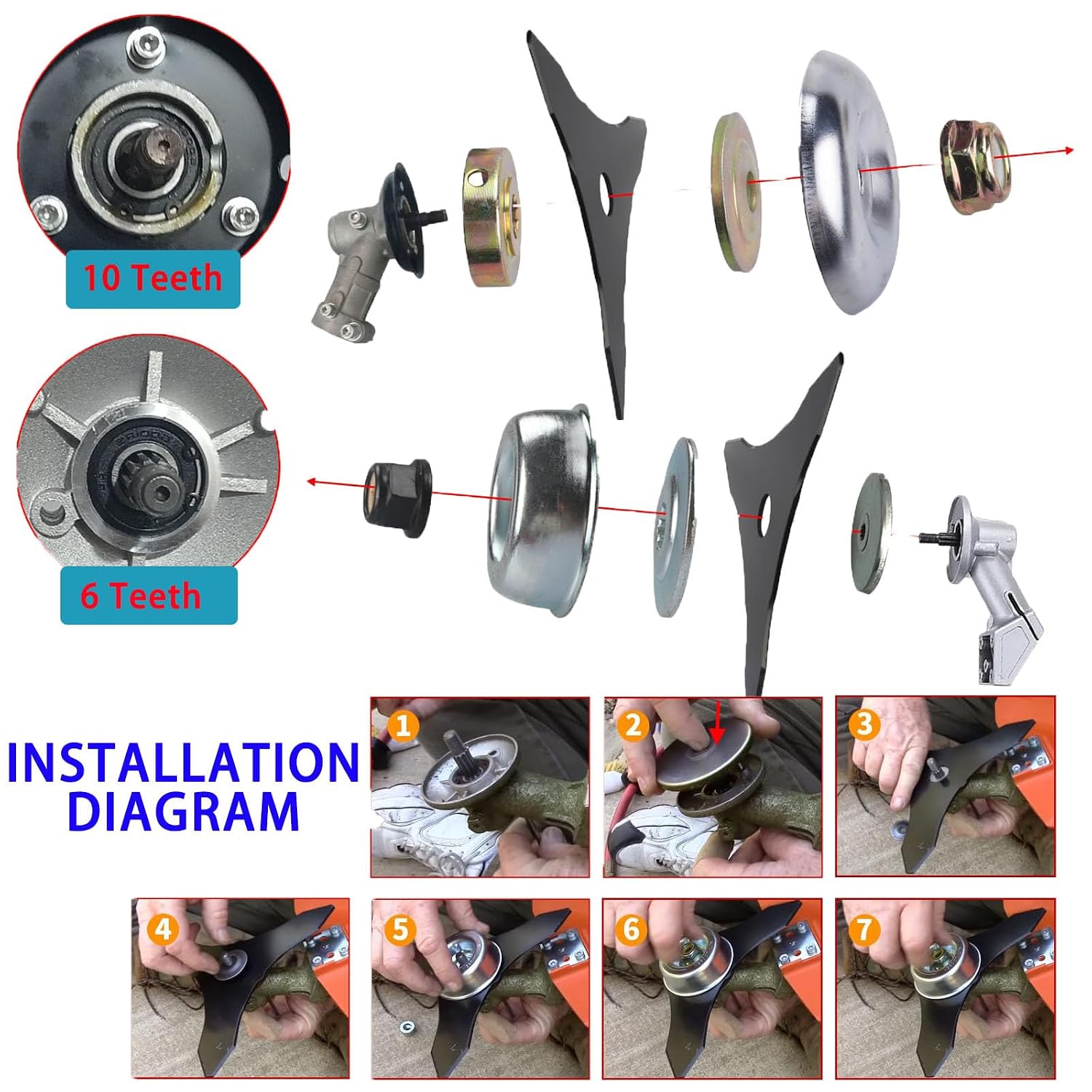 10inch 3T Brush Cutter Blade and 9inch 36T Weed Eater Blade with Heat Dissipation Holes, etal Weed Eater Blades with Adapter Kit Compatible with Husqvarna Stihl Trimmer